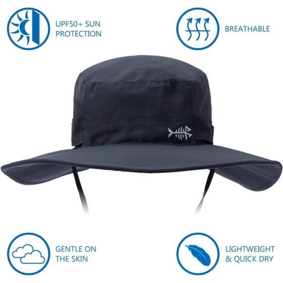 UPF 50+ Sun Fishing Hat Water Resistant with Detachable Neck Flap - Picture 2 of 8